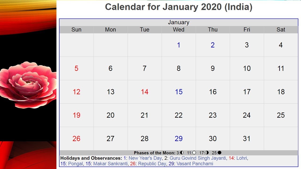 calendario 2020 en ingles con dias festivos