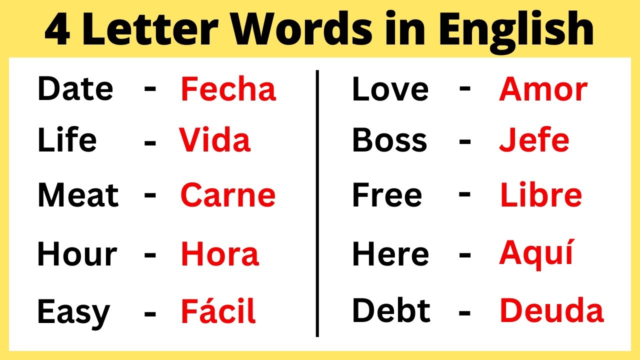 palabras en ingles de 4 letras
