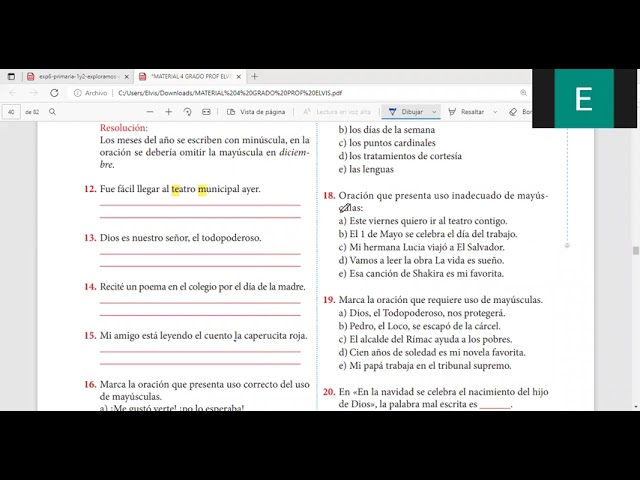 uso de mayusculas ejercicios para imprimir