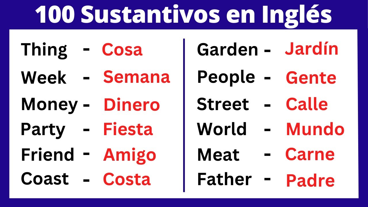 20 ejemplos de sustantivos en ingles y español